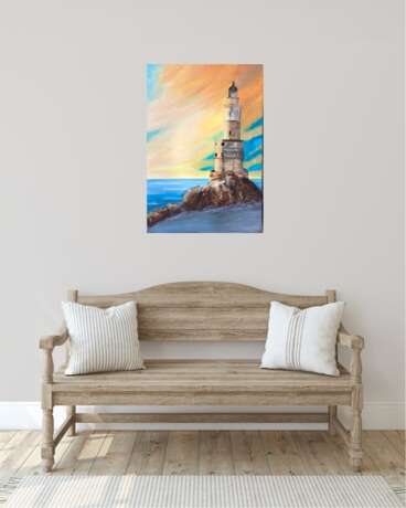 Lighthouse at Sunset Natural Bark Acrylic on canvas Modern art Nautical United Kingdom 2022 - photo 4