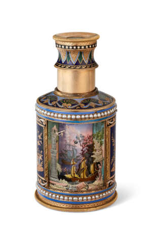 A RARE SWISS VARI-COLOR GOLD, ENAMEL, AND PEARL-SET MUSICAL AUTOMATON AND TIMEPIECE LONGUE-VUE - Foto 1