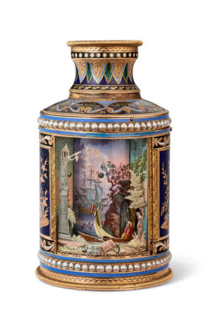 A RARE SWISS VARI-COLOR GOLD, ENAMEL, AND PEARL-SET MUSICAL AUTOMATON AND TIMEPIECE LONGUE-VUE - Foto 3