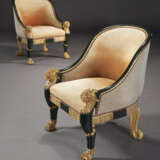 A PAIR OF REGENCY BRONZED AND PARCEL-GILT LIBRARY ARMCHAIRS - фото 1
