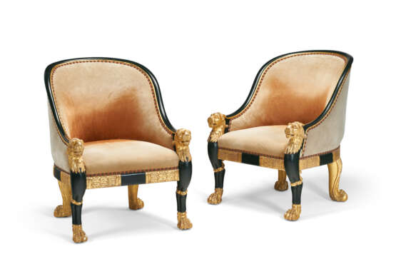 A PAIR OF REGENCY BRONZED AND PARCEL-GILT LIBRARY ARMCHAIRS - фото 2