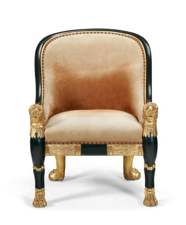 A PAIR OF REGENCY BRONZED AND PARCEL-GILT LIBRARY ARMCHAIRS - фото 3
