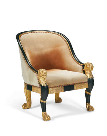 A PAIR OF REGENCY BRONZED AND PARCEL-GILT LIBRARY ARMCHAIRS - фото 4