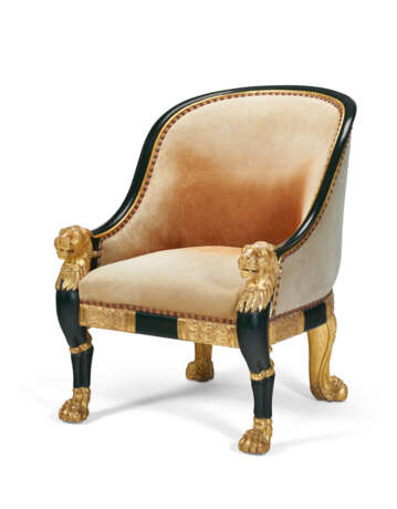 A PAIR OF REGENCY BRONZED AND PARCEL-GILT LIBRARY ARMCHAIRS - фото 5