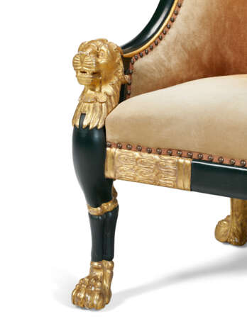 A PAIR OF REGENCY BRONZED AND PARCEL-GILT LIBRARY ARMCHAIRS - фото 6
