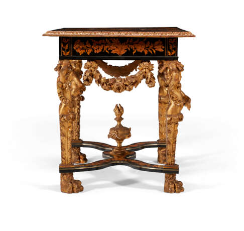 A LOUIS XIV BONE-INLAID GILTWOOD, EBONIZED PEARWOOD, FRUITWOOD AND MARQUETRY SIDE TABLE - фото 4