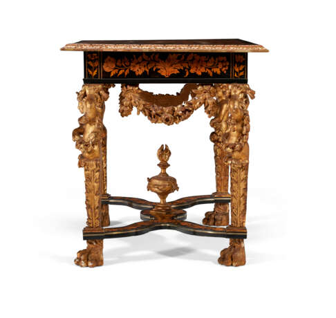 A LOUIS XIV BONE-INLAID GILTWOOD, EBONIZED PEARWOOD, FRUITWOOD AND MARQUETRY SIDE TABLE - фото 5