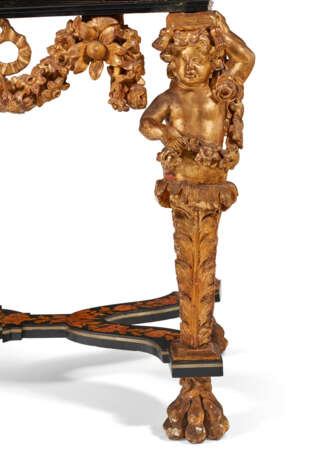 A LOUIS XIV BONE-INLAID GILTWOOD, EBONIZED PEARWOOD, FRUITWOOD AND MARQUETRY SIDE TABLE - фото 7