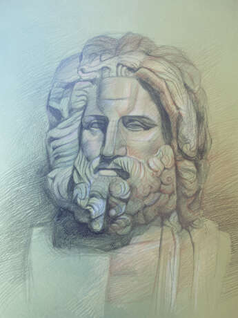 голова Зевса пастельный карандаш графический рисунок акдемический рисунок Portrait Russie 2022 - photo 1