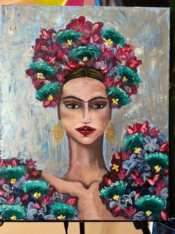 Frida Kahlo Leinwand auf dem Hilfsrahmen Öl auf Leinwand Romantik Kasachstan 2022 - Foto 1