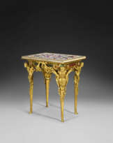 A MAGNIFICENT ITALIAN ORMOLU, WHITE MARBLE AND SEMI-PRECIOUS HARDSTONE-INLAID CENTER TABLE