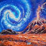 Галактический пейзаж с вулканом. холст на мдф Peinture à l'huile Фантастика Art spatial Russie 2022 - photo 1