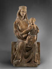 A MARBLE GROUP OF THE VIRGIN AND CHILD