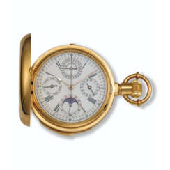 HENRY CAPT, YELLOW GOLD MINUTE REPEATING, PERPETUAL CALENDAR AND CHRONOGRAPH HUNTER-CASE POCKET WATCH, NO. 77836