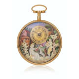 ATTRIBUTED TO HENRI CAPT, YELLOW GOLD AND PAINTED ON ENAMEL QUARTER-REPEATING MUSICAL AUTOMATON OPENFACE POCKET WATCH - photo 1
