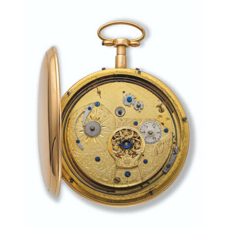 ATTRIBUTED TO HENRI CAPT, YELLOW GOLD AND PAINTED ON ENAMEL QUARTER-REPEATING MUSICAL AUTOMATON OPENFACE POCKET WATCH - фото 3