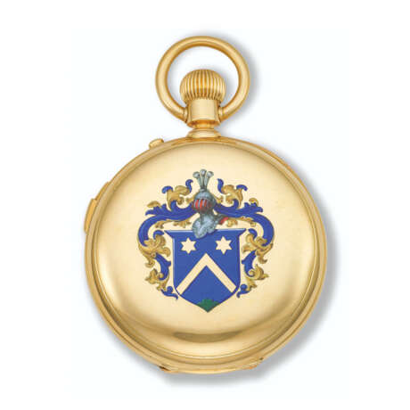 HENRY CAPT, YELLOW GOLD AND ENAMEL QUARTER REPEATING, GRANDE AND PETITE SONNERIE HUNTER-CASE POCKET WATCH - Foto 2