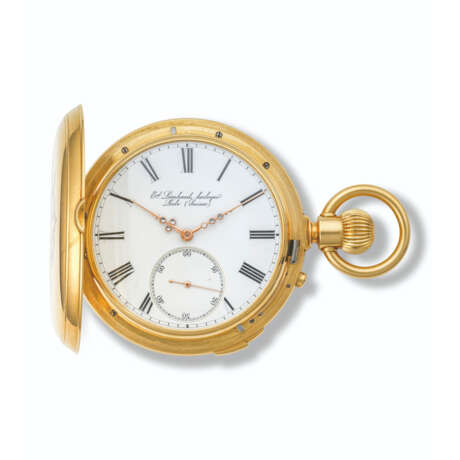 HENRY CAPT, YELLOW GOLD AND ENAMEL QUARTER REPEATING, GRANDE AND PETITE SONNERIE HUNTER-CASE POCKET WATCH - Foto 3