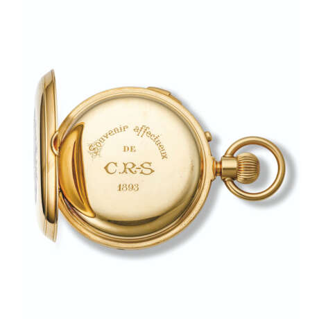 HENRY CAPT, YELLOW GOLD AND ENAMEL QUARTER REPEATING, GRANDE AND PETITE SONNERIE HUNTER-CASE POCKET WATCH - Foto 4