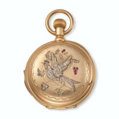 JAQUES MARCUS, PINK GOLD AND DIAMOND-SET MINUTE REPEATING, PERPETUAL CALENDAR AND SPLIT-SECONDS CHRONOGRAPH HUNTER-CASE POCKET WATCH