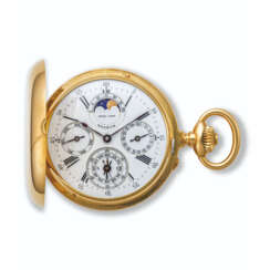 HENRY CAPT, YELLOW GOLD PERPETUAL CALENDAR AND MOON PHASES HUNTER-CASE POCKET WATCH