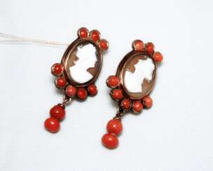 Earrings cameo with coral