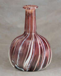 A ROMAN AUBERGINE AND WHITE COLOR BAND MOSAIC GLASS BOTTLE