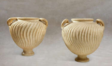 TWO ROMAN MARBLE STRIGILATED VASES