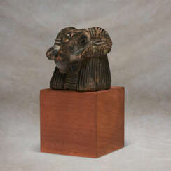 AN EGYPTIAN STEATITE KHNUM HEAD FINIAL