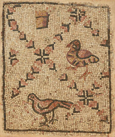 A BYZANTINE MARBLE MOSAIC PANEL WITH BIRDS IN A FLORAL LATTICE - фото 1