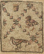 Византийская империя. A BYZANTINE MARBLE MOSAIC PANEL WITH BIRDS IN A FLORAL LATTICE