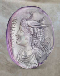 A GREEK AMETHYST RINGSTONE WITH A BUST OF A GODDESS