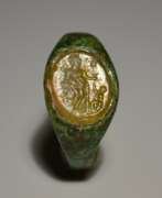 Tiefdruckverfahren. Ancient Roman Bronze Ring With Glass Intaglio