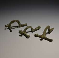 Lot Ancient Roman Bronze Knob Fibulas (3)