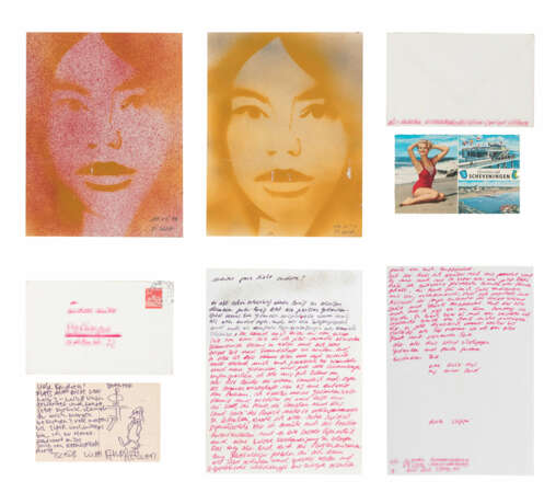 Martin Kippenberger (1953 Dortmund - 1997 Wien) (F). 4-tlg. Konvolut an Frauenportraits mit Postkarte und Briefen - фото 1