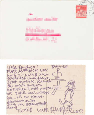 Martin Kippenberger (1953 Dortmund - 1997 Wien) (F). 4-tlg. Konvolut an Frauenportraits mit Postkarte und Briefen - photo 8