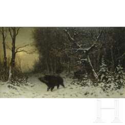 Joseph F. Heydendahl - Wildschweine auf verschneiter Waldlichtung, datiert 1884