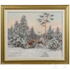 Henning Hougaard (1922-95), Gemälde "Elche im Schnee"