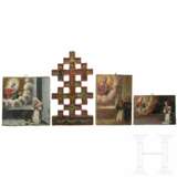 Drei Votivbilder und Kruzifix, süddeutsch, 19. Jhdt. bzw. eines bezeichnet 1731 - Foto 1