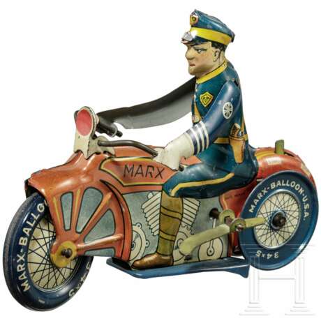 Polizei-Motorradfahrer von Marx Toys mit Aufziehschlüssel - фото 1