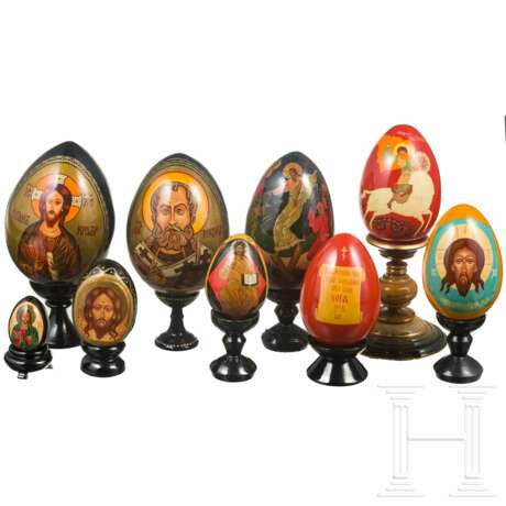 Konvolut von neun Lack-Eiern, Russland/Sowjetunion, 2. Hälfte 20. Jhdt. - Foto 1