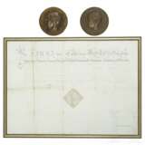 Urkunde für den Grafen Wenzel von Klenau, Regierungszeit Kaiser Franz I. (1804 - 1835), und zwei Bronzeplaketten, datiert 1961 - фото 1