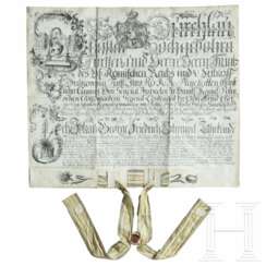 Große Zeugnisurkunde über Gärtnertätigkeit in Niederschlesien, Pergament, 1777