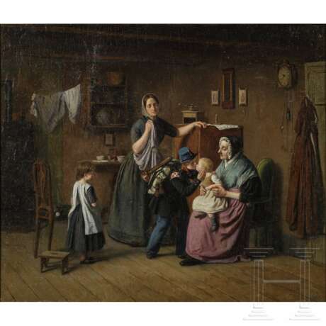 Friedrich Friedländer (zugeschr.) - Kadett verabschiedet sich von der Familie, deutsch, datiert 1850 - Foto 1