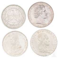 Vier Silbermünzen, Sachsen, Bayern und Weimarer Republik