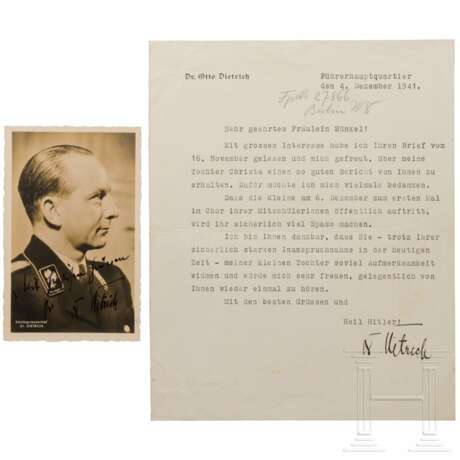 Otto Dietrich - signierte Hoffmann-Portraitpostkarte sowie Brief, 1941 - photo 1