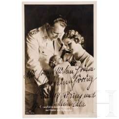 Hermann und Emmy Göring - eigenhändig signierte Fotopostkarte zur Geburt ihrer Tochter Edda im Juni 1938