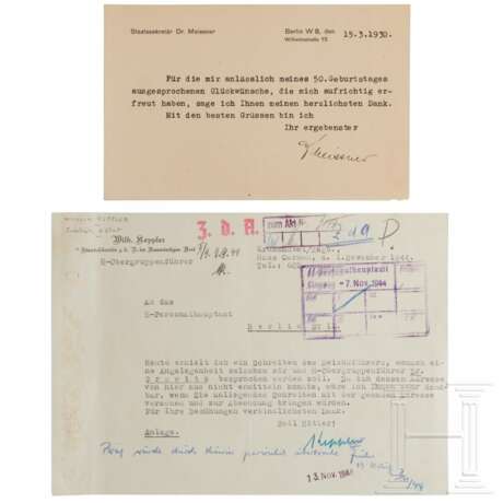 Otto Meissner und Wilhelm Keppler - signierte Karte and Brief, 1930/44 - photo 1