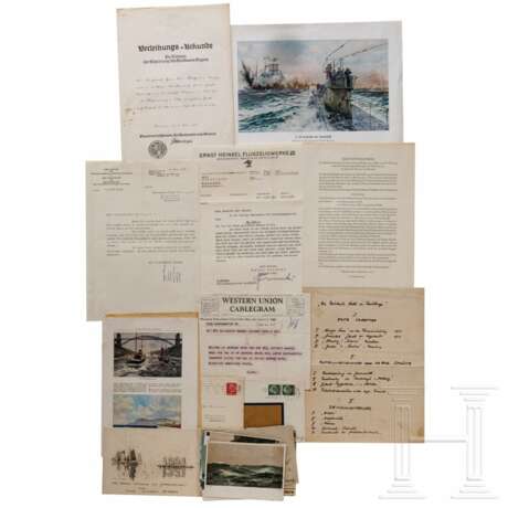 Claus Bergen - Urkunde, Zeichnung und Dokumente aus dem Nachlass des Marinemalers - Foto 1