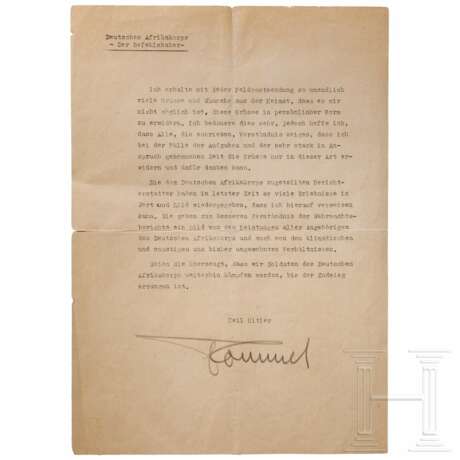 GFM Erwin Rommel - signierter Dankesbrief - photo 1